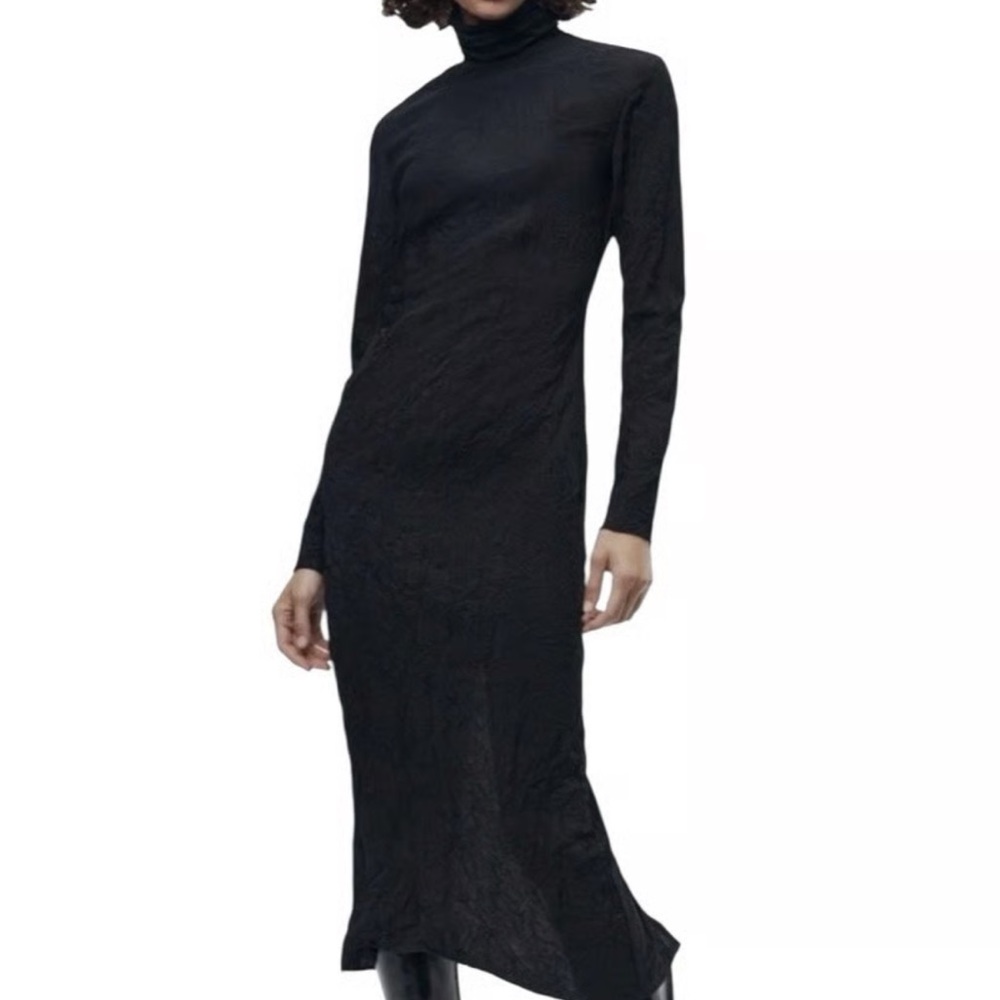 Zara Crinkle Midi High Neck Dress
